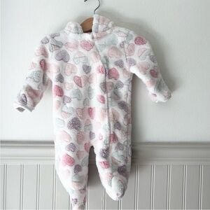Cozy Heart Patterned Baby 0-3 Months Fleece Warm Coverall Little Beginnings